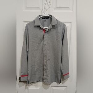 Men's Gray Dress Shirt with Red Accents